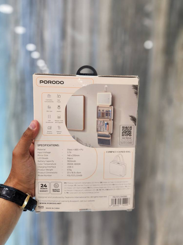 کیف لوازم آرایشی و آینه LED پورودو Porodo PDLFSTLC0459BG | کیف آرایشی تاشو و سفری