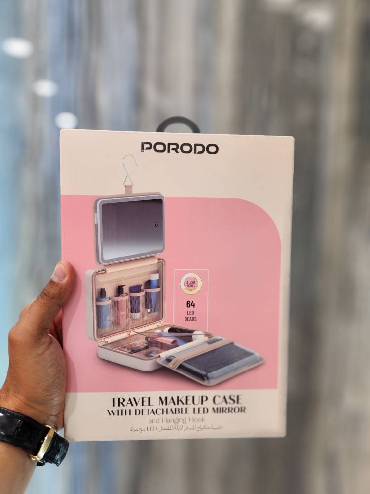کیف لوازم آرایشی و آینه LED پورودو Porodo PDLFSTLC0459BG | کیف آرایشی تاشو و سفری