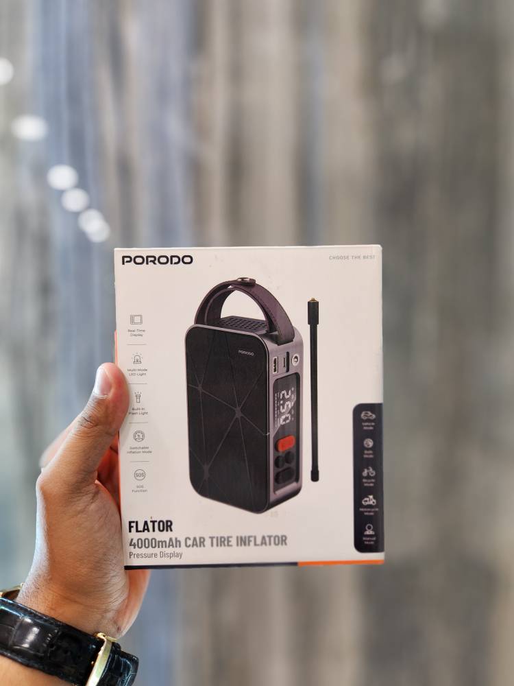 🚗 پمپ باد شارژی پرودو مدل Flator 4000mAh | کارکرد ۳۰ دقیقه، شارژ ۲.۵ ساعت